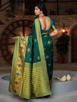 Gorgeous Woven Green Banarasi Silk Saree - Rajwada