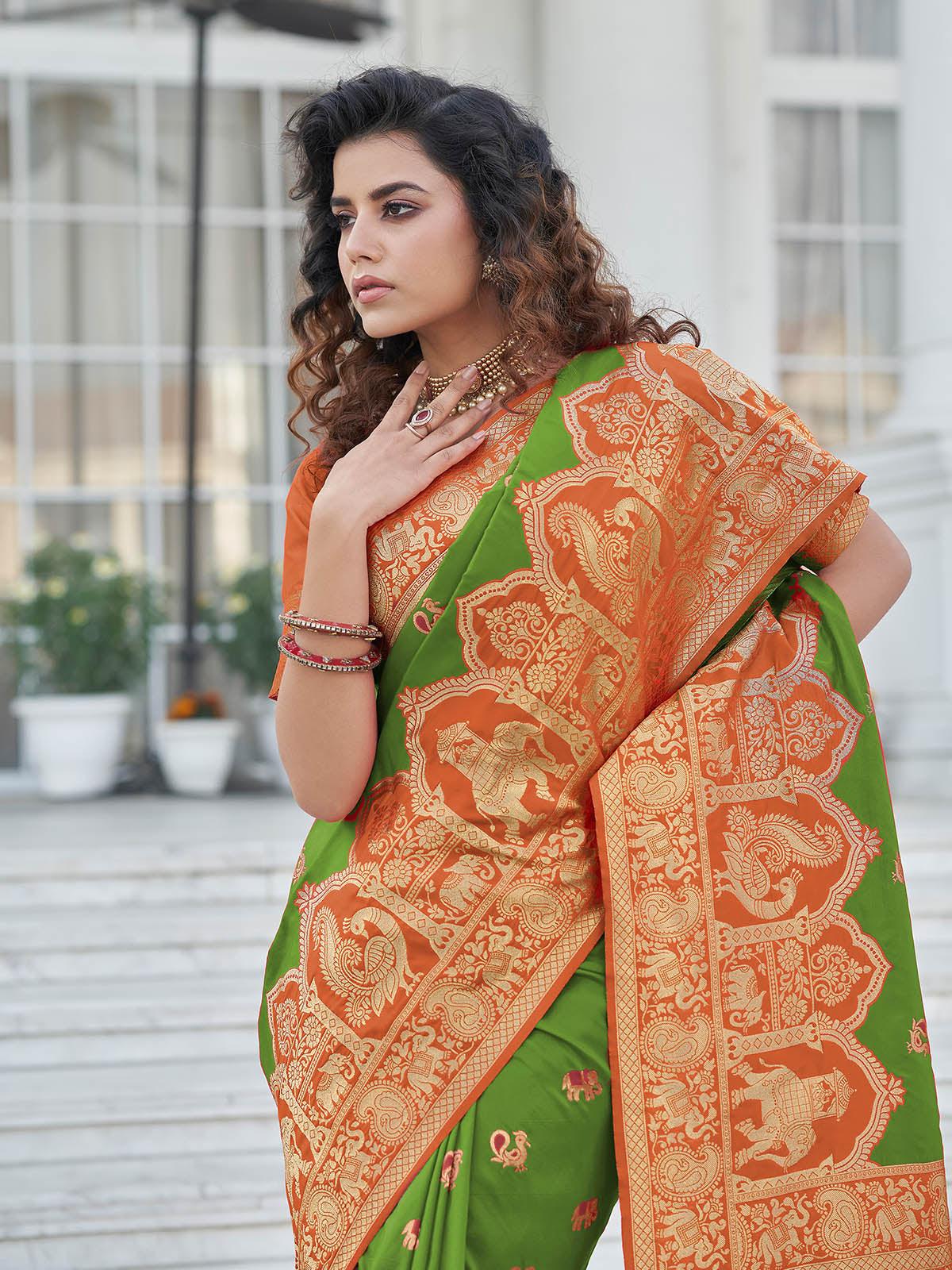 Gorgeous Woven Green Banarasi Silk Saree - Rajwada