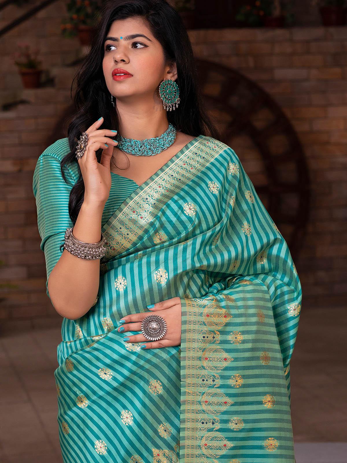 Gorgeous Woven Green Banarasi Silk Saree - Rajwada