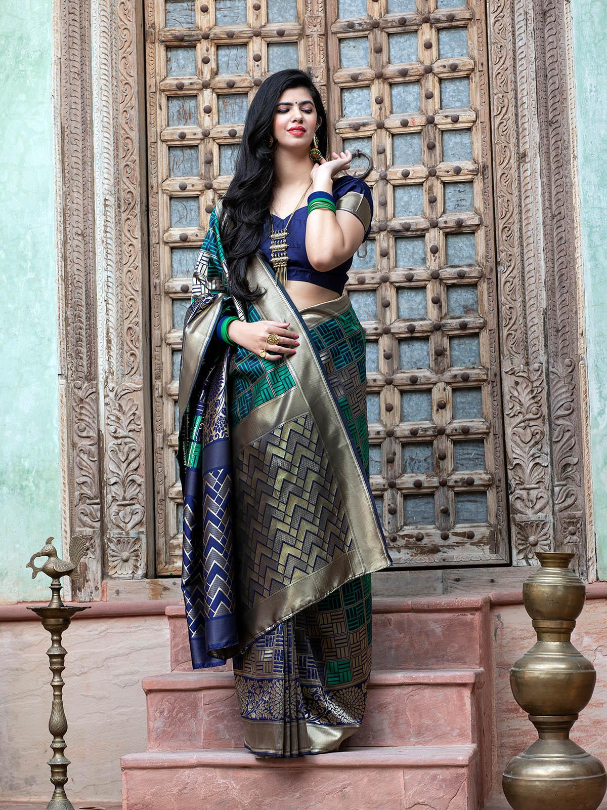 Gorgeous Woven Green Banarasi Silk Saree - Rajwada
