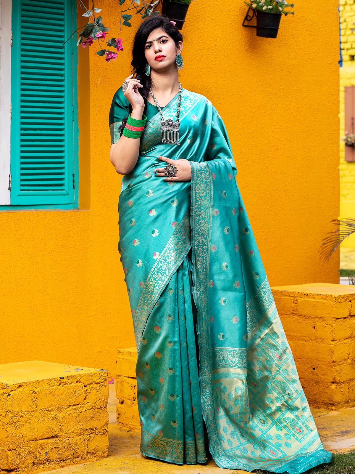 Gorgeous Woven Green Banarasi Silk Saree - Rajwada