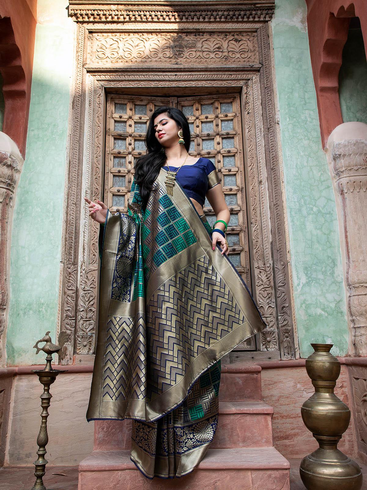 Gorgeous Woven Green Banarasi Silk Saree - Rajwada