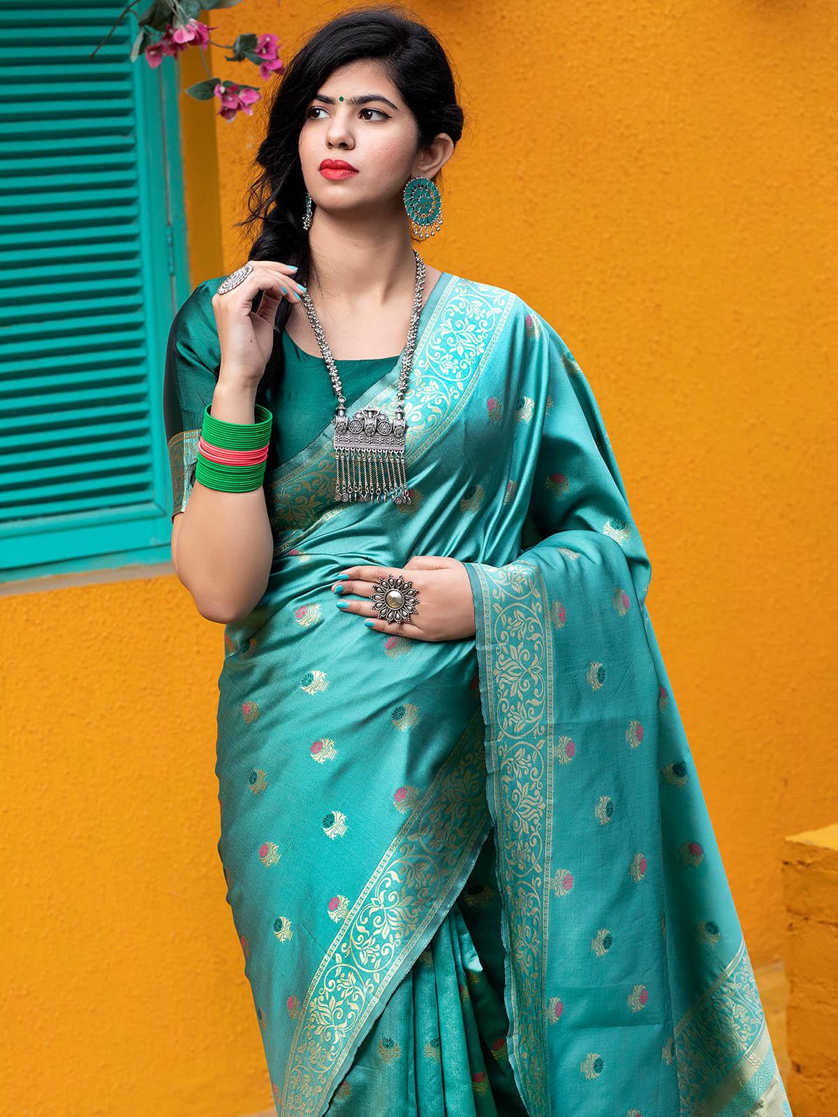 Gorgeous Woven Green Banarasi Silk Saree - Rajwada