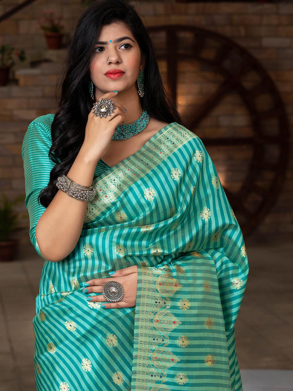 Gorgeous Woven Green Banarasi Silk Saree - Rajwada