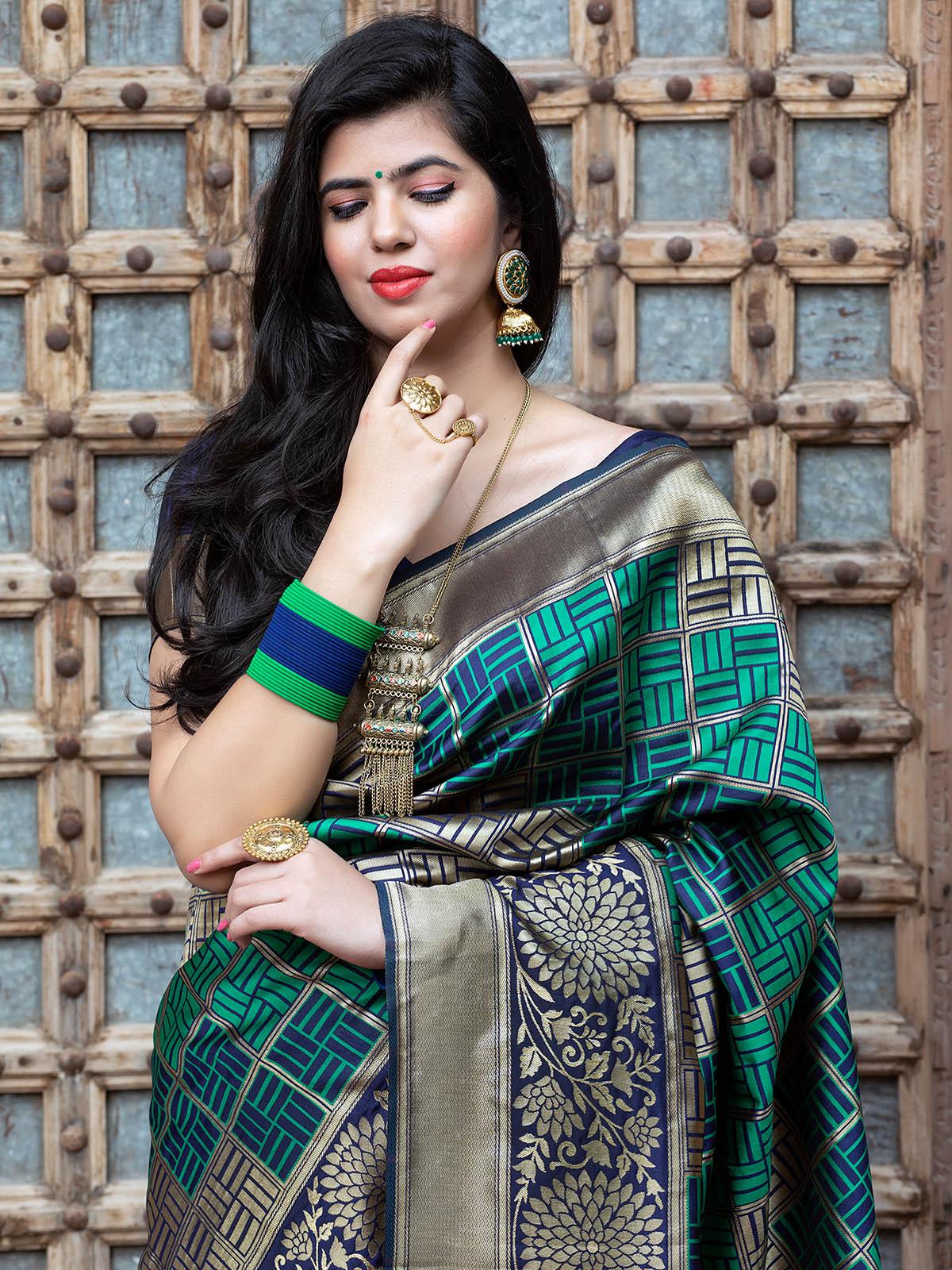Gorgeous Woven Green Banarasi Silk Saree - Rajwada