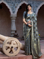 Gorgeous Woven Grey Banarasi Silk Saree - Rajwada