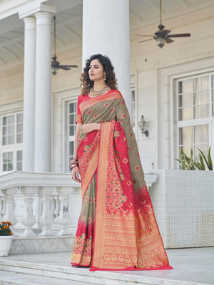 Gorgeous Woven Grey Banarasi Silk Saree - Rajwada