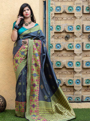 Gorgeous Woven Grey Banarasi Silk Saree - Rajwada