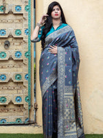 Gorgeous Woven Grey Banarasi Silk Saree - Rajwada