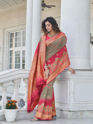 Gorgeous Woven Grey Banarasi Silk Saree - Rajwada