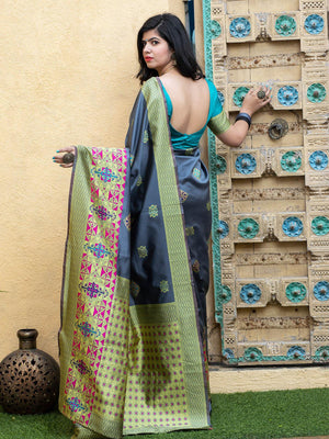 Gorgeous Woven Grey Banarasi Silk Saree - Rajwada