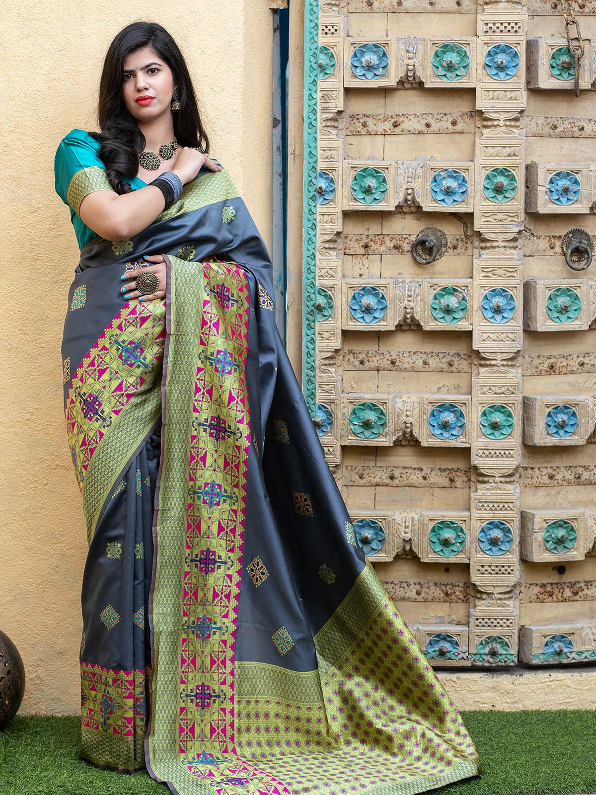 Gorgeous Woven Grey Banarasi Silk Saree - Rajwada