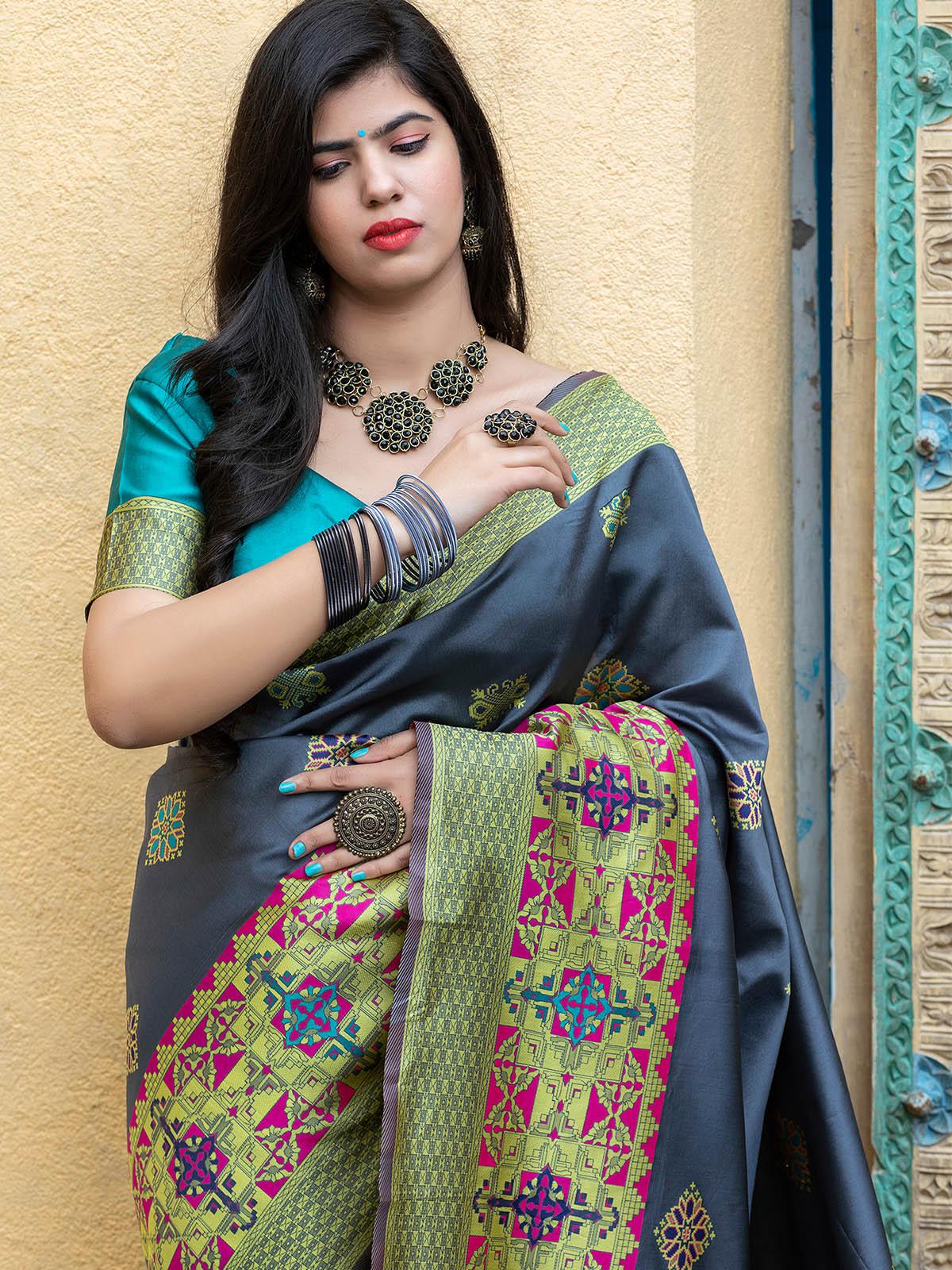 Gorgeous Woven Grey Banarasi Silk Saree - Rajwada
