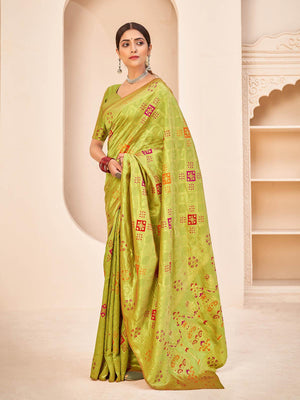 Gorgeous Woven Light Green Banarasi Silk Saree - Rajwada