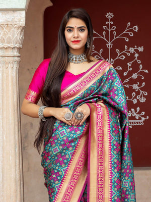 Gorgeous Woven Navy Banarasi Silk Saree - Rajwada