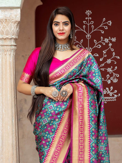 Gorgeous Woven Navy Banarasi Silk Saree - Rajwada