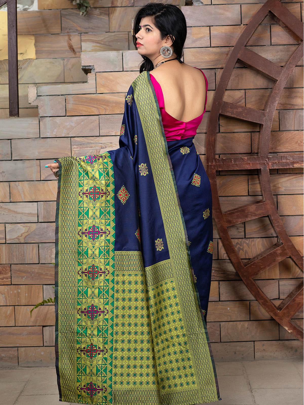 Gorgeous Woven Navy Banarasi Silk Saree - Rajwada