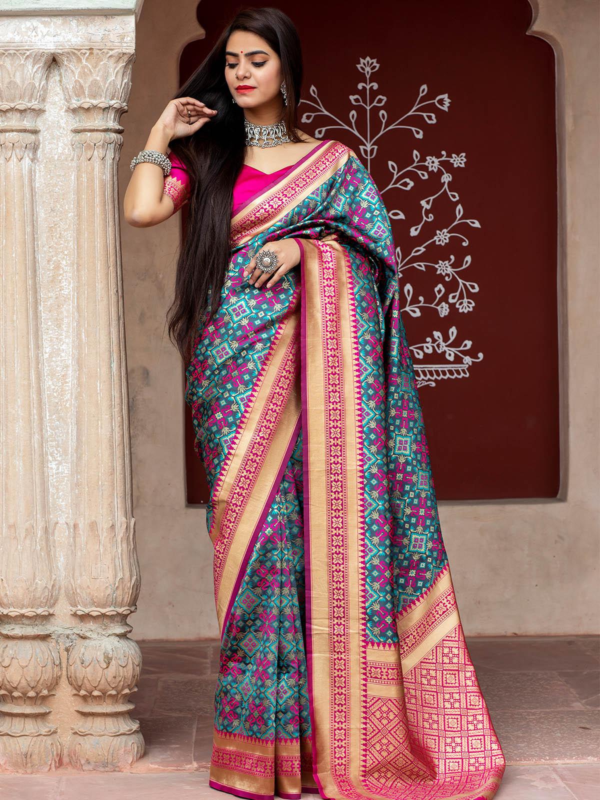 Gorgeous Woven Navy Banarasi Silk Saree - Rajwada