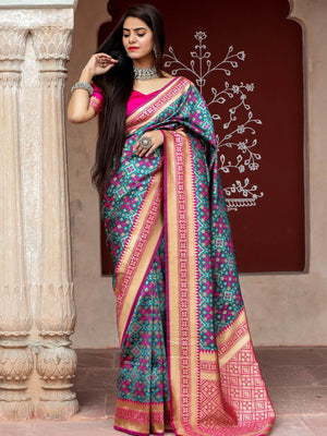 Gorgeous Woven Navy Banarasi Silk Saree - Rajwada