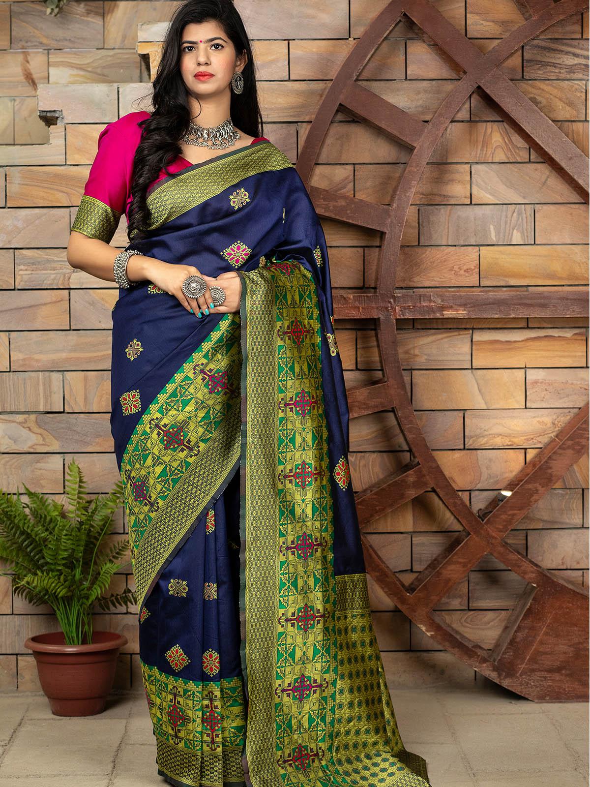 Gorgeous Woven Navy Banarasi Silk Saree - Rajwada