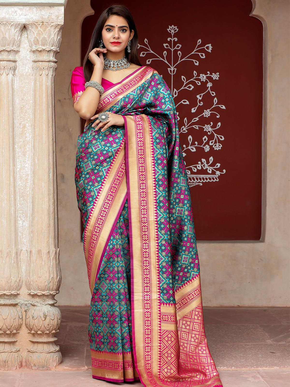 Gorgeous Woven Navy Banarasi Silk Saree - Rajwada