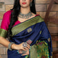 Gorgeous Woven Navy Banarasi Silk Saree - Rajwada