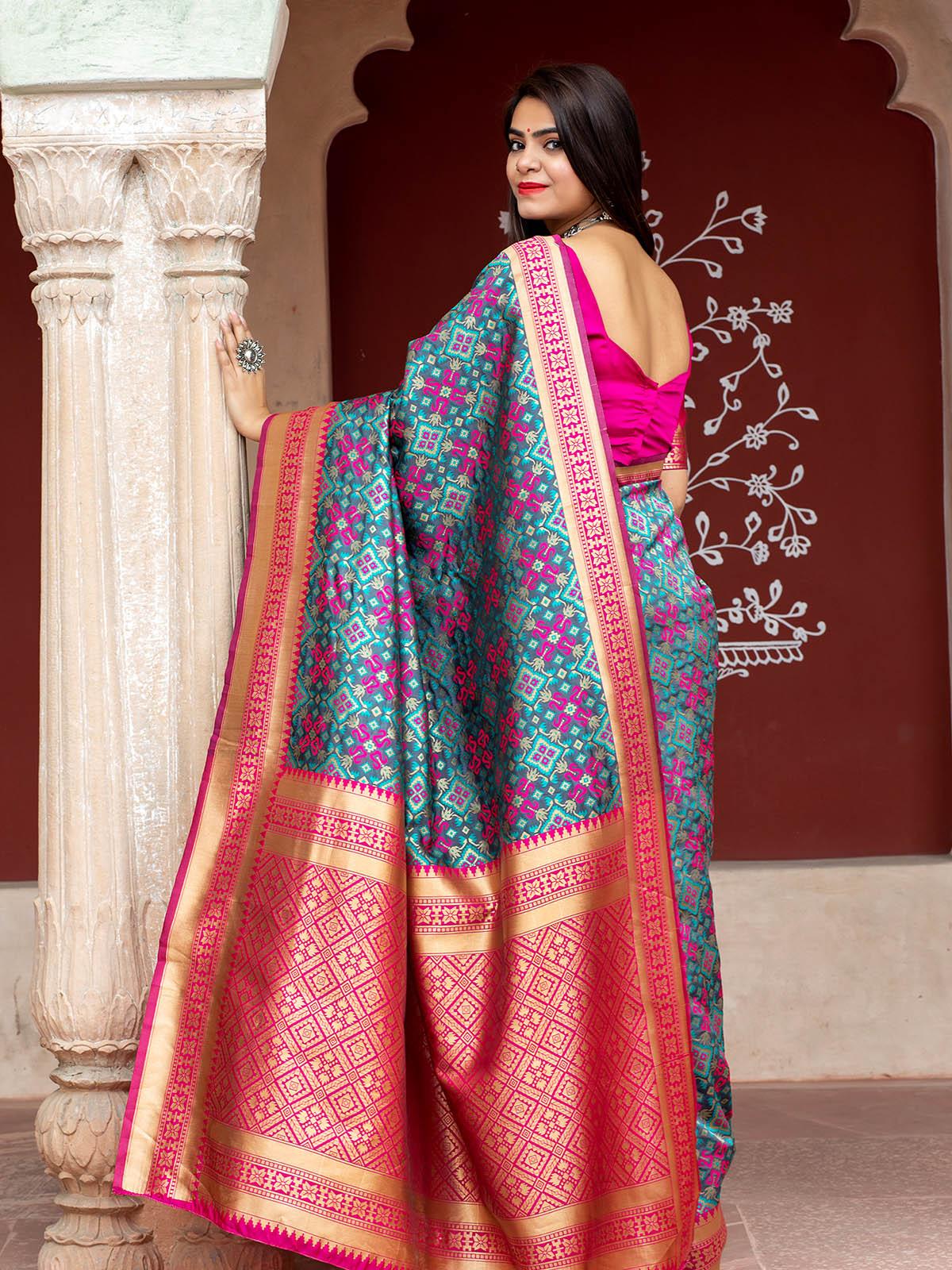 Gorgeous Woven Navy Banarasi Silk Saree - Rajwada