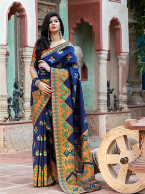 Gorgeous Woven Navy Blue Patola Silk Saree - Rajwada