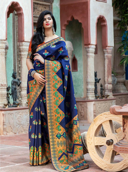 Gorgeous Woven Navy Blue Patola Silk Saree - Rajwada
