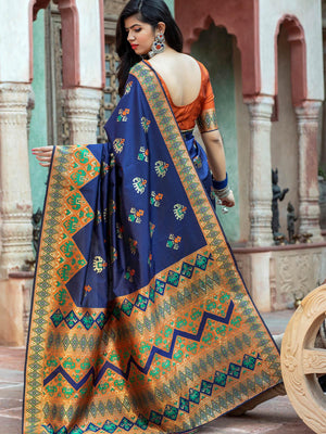 Gorgeous Woven Navy Blue Patola Silk Saree - Rajwada