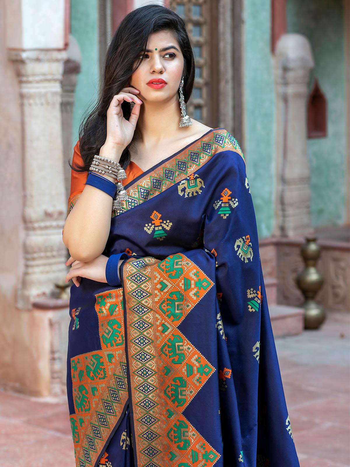 Gorgeous Woven Navy Blue Patola Silk Saree - Rajwada