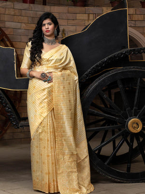 Gorgeous Woven Off-White Banarasi Silk Saree - Rajwada
