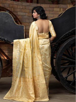 Gorgeous Woven Off-White Banarasi Silk Saree - Rajwada