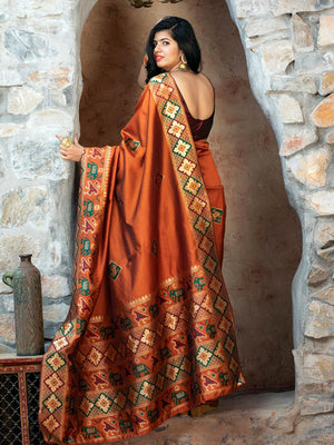 Gorgeous Woven Orange Patola Silk Saree - Rajwada