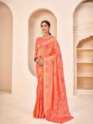 Gorgeous Woven Peach Banarasi Silk Saree - Rajwada