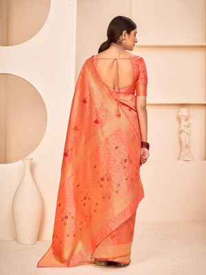 Gorgeous Woven Peach Banarasi Silk Saree - Rajwada