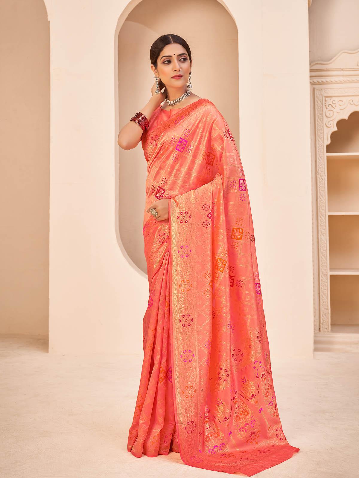 Gorgeous Woven Peach Banarasi Silk Saree - Rajwada