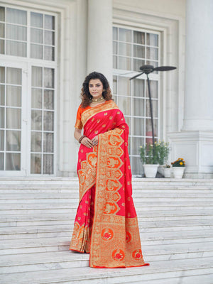 Gorgeous Woven Pink Banarasi Silk Saree - Rajwada