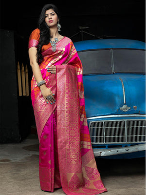 Gorgeous Woven Pink Banarasi Silk Saree - Rajwada