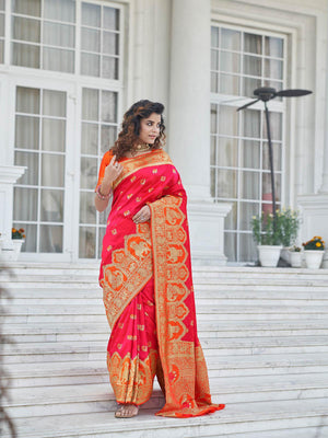 Gorgeous Woven Pink Banarasi Silk Saree - Rajwada
