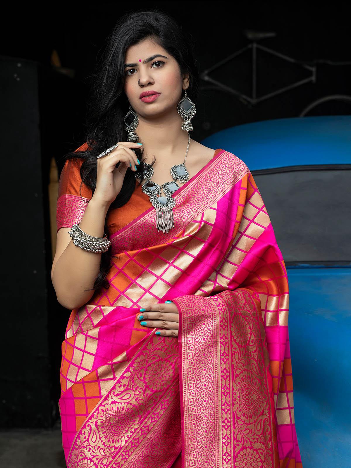 Gorgeous Woven Pink Banarasi Silk Saree - Rajwada