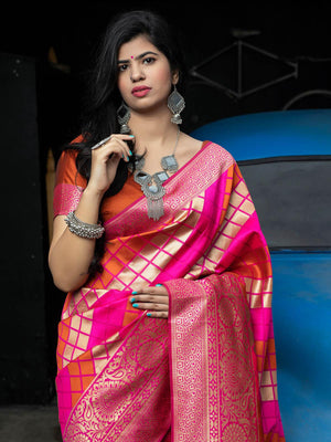 Gorgeous Woven Pink Banarasi Silk Saree - Rajwada