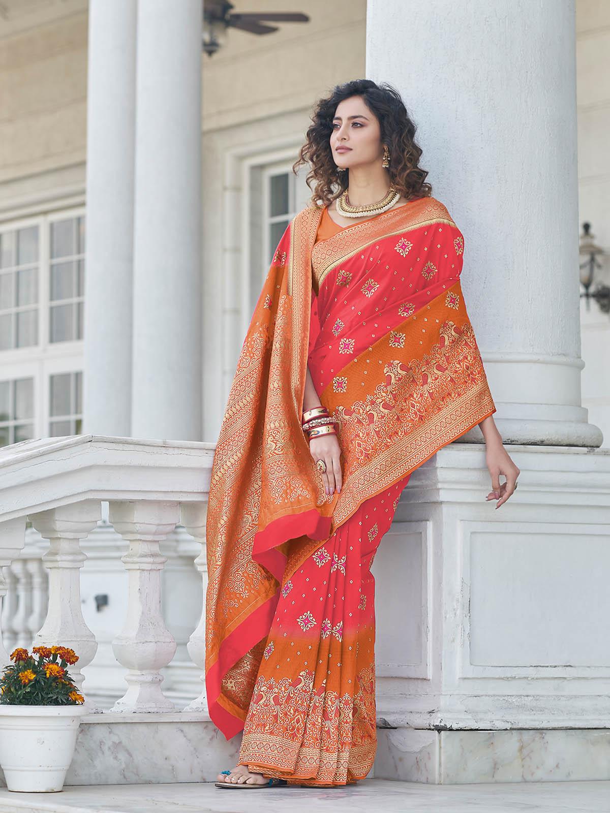 Gorgeous Woven Pink Banarasi Silk Saree - Rajwada