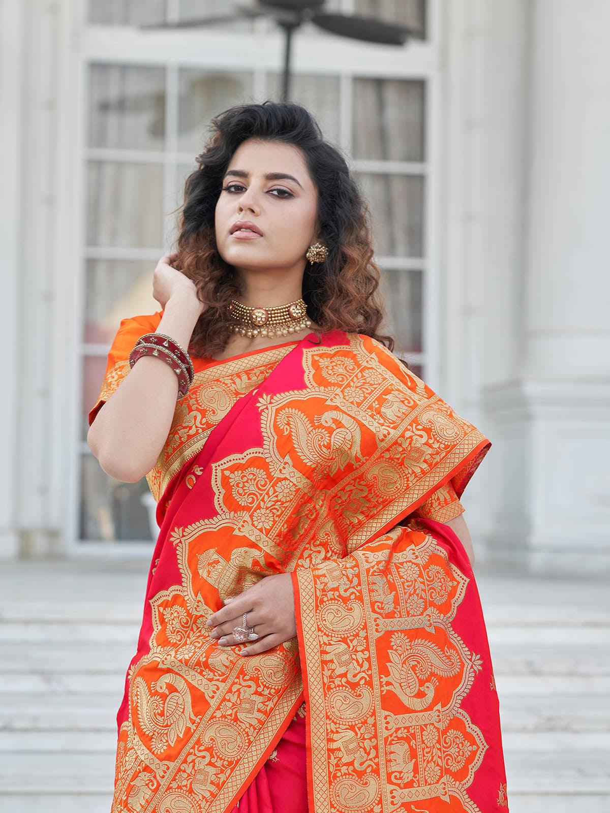 Gorgeous Woven Pink Banarasi Silk Saree - Rajwada