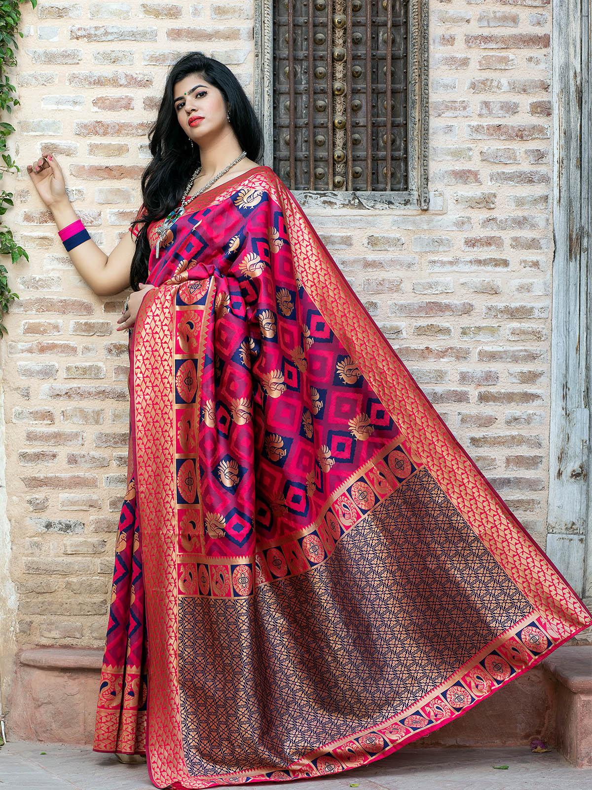 Gorgeous Woven Pink Banarasi Silk Saree - Rajwada