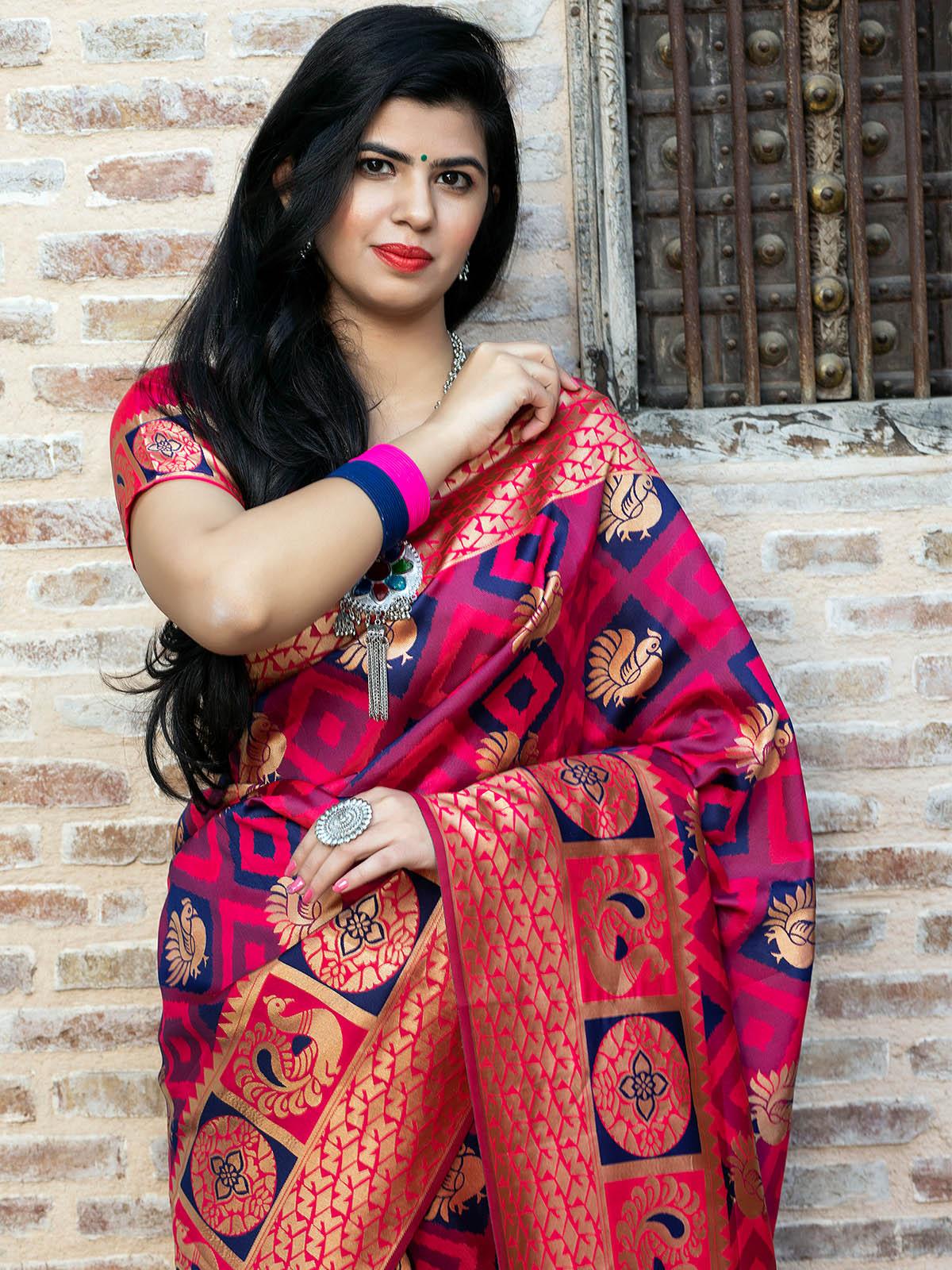 Gorgeous Woven Pink Banarasi Silk Saree - Rajwada