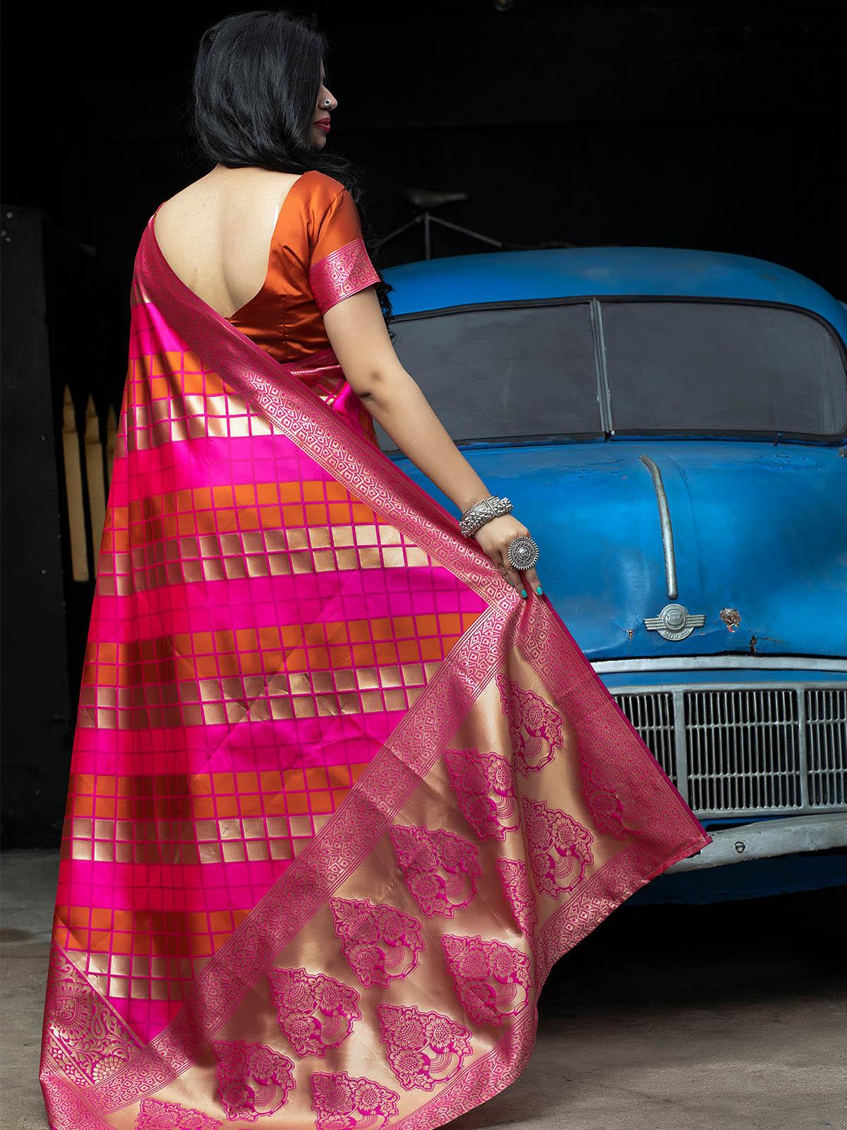 Gorgeous Woven Pink Banarasi Silk Saree - Rajwada