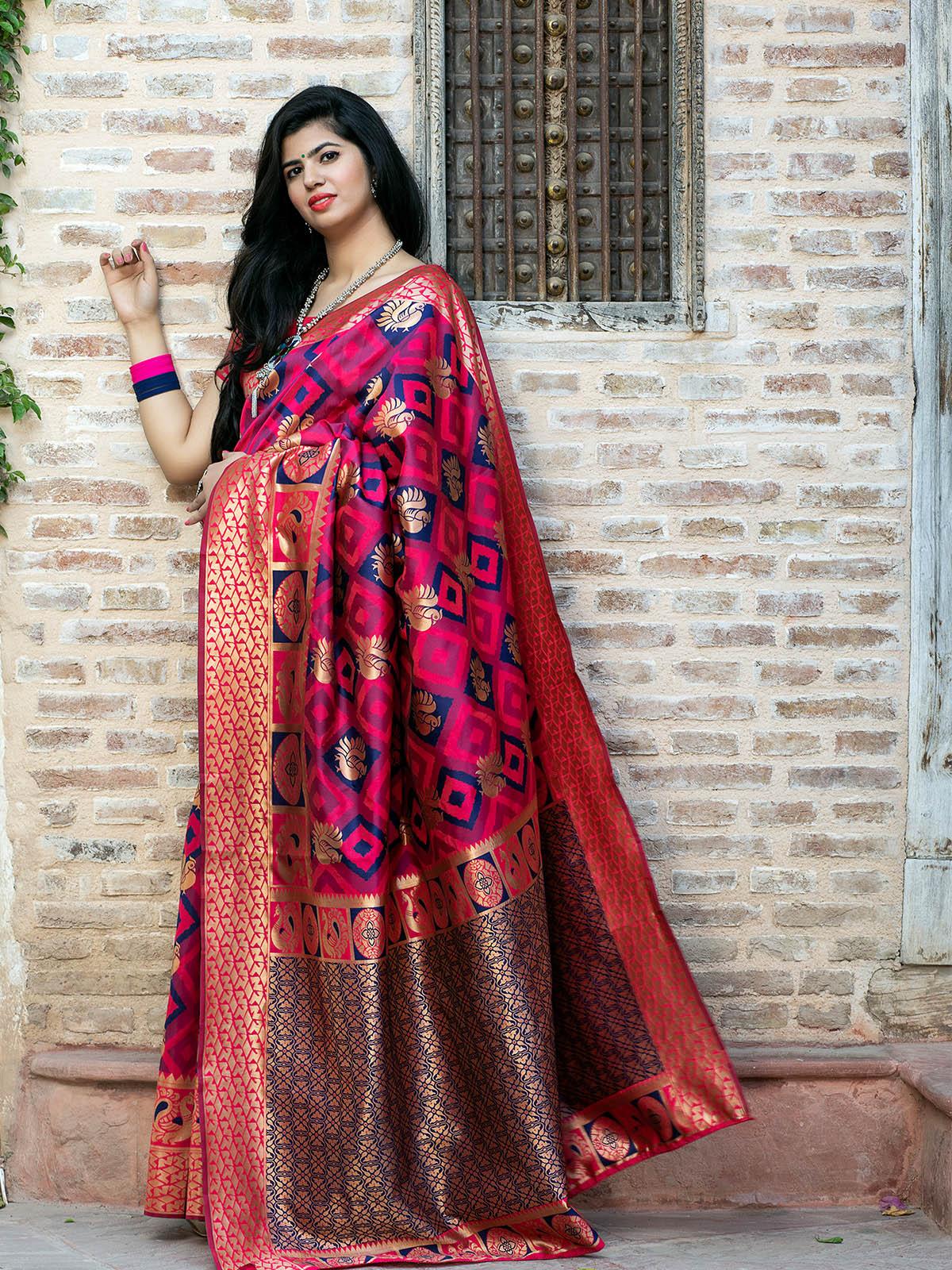 Gorgeous Woven Pink Banarasi Silk Saree - Rajwada