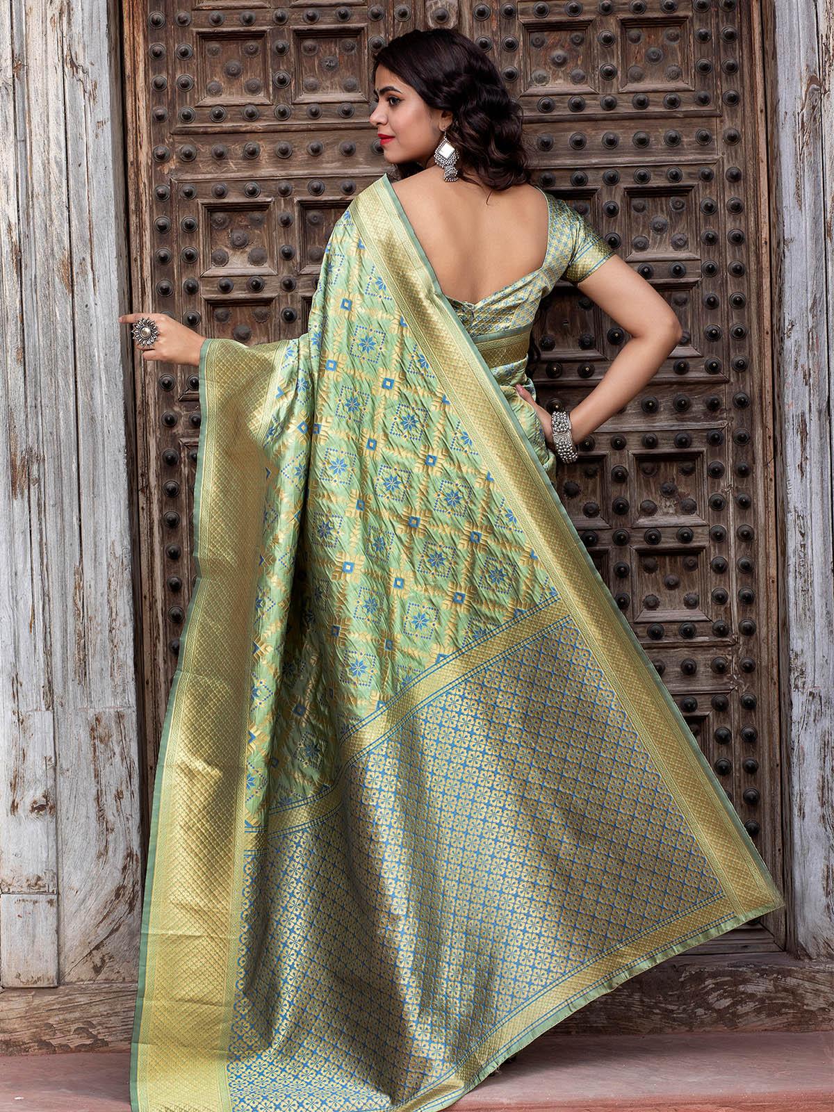 Gorgeous Woven Pista Banarasi Silk Saree - Rajwada