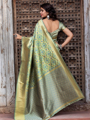 Gorgeous Woven Pista Banarasi Silk Saree - Rajwada